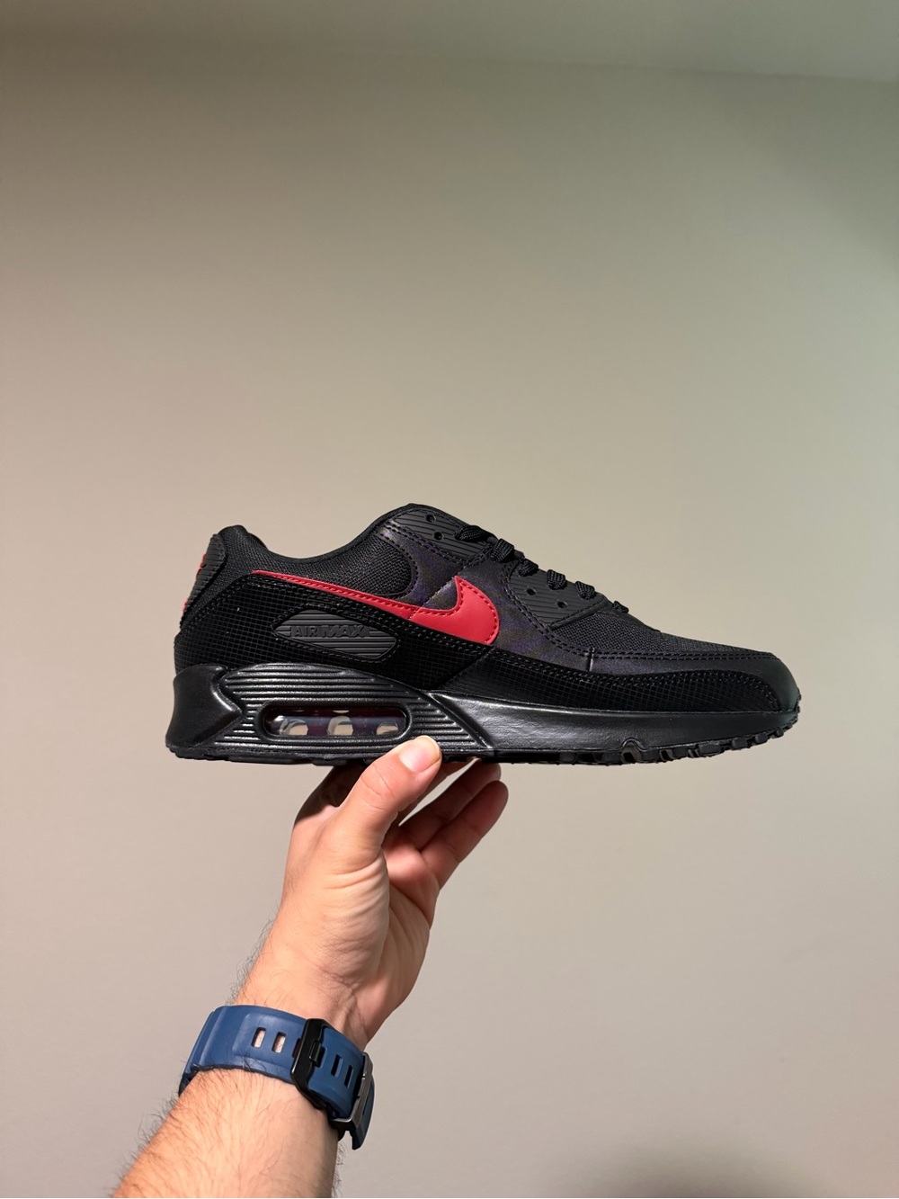 Nike Air Max 90 Men’s Low Top Lace-Up Sneakers ‘Black Tough Red’ IM9616-001